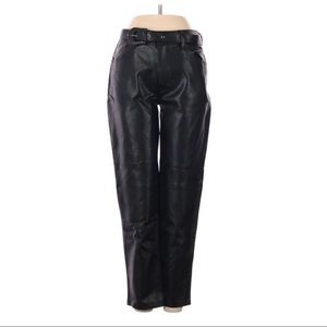 Belted Vegan Leather Skinny Pant in Black